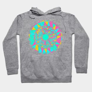 Round ornament with geometric repeated shapes in random bright neon colors Hoodie